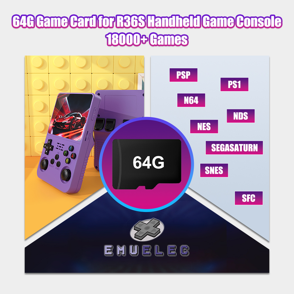 Retro Gaming Console Handheld - 64G Game TF-kaart voor R36S Video