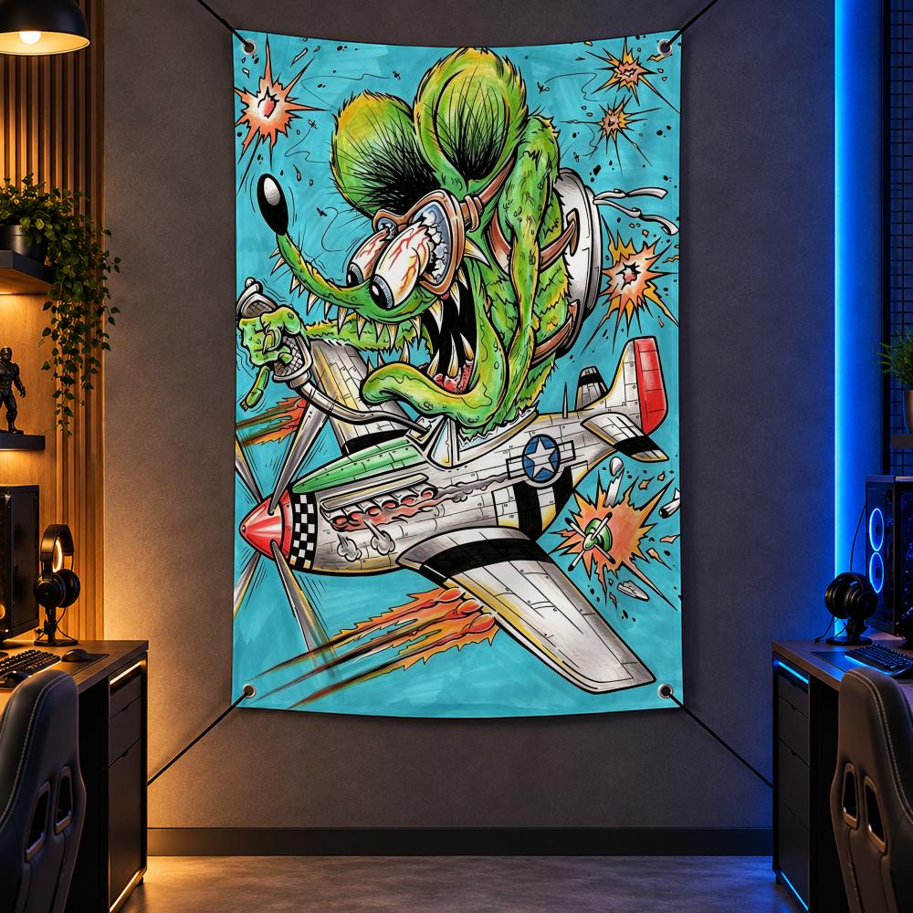 Retro Gaming Shops - Karakter Retro R-Rat Fink Vlaggen Verticale