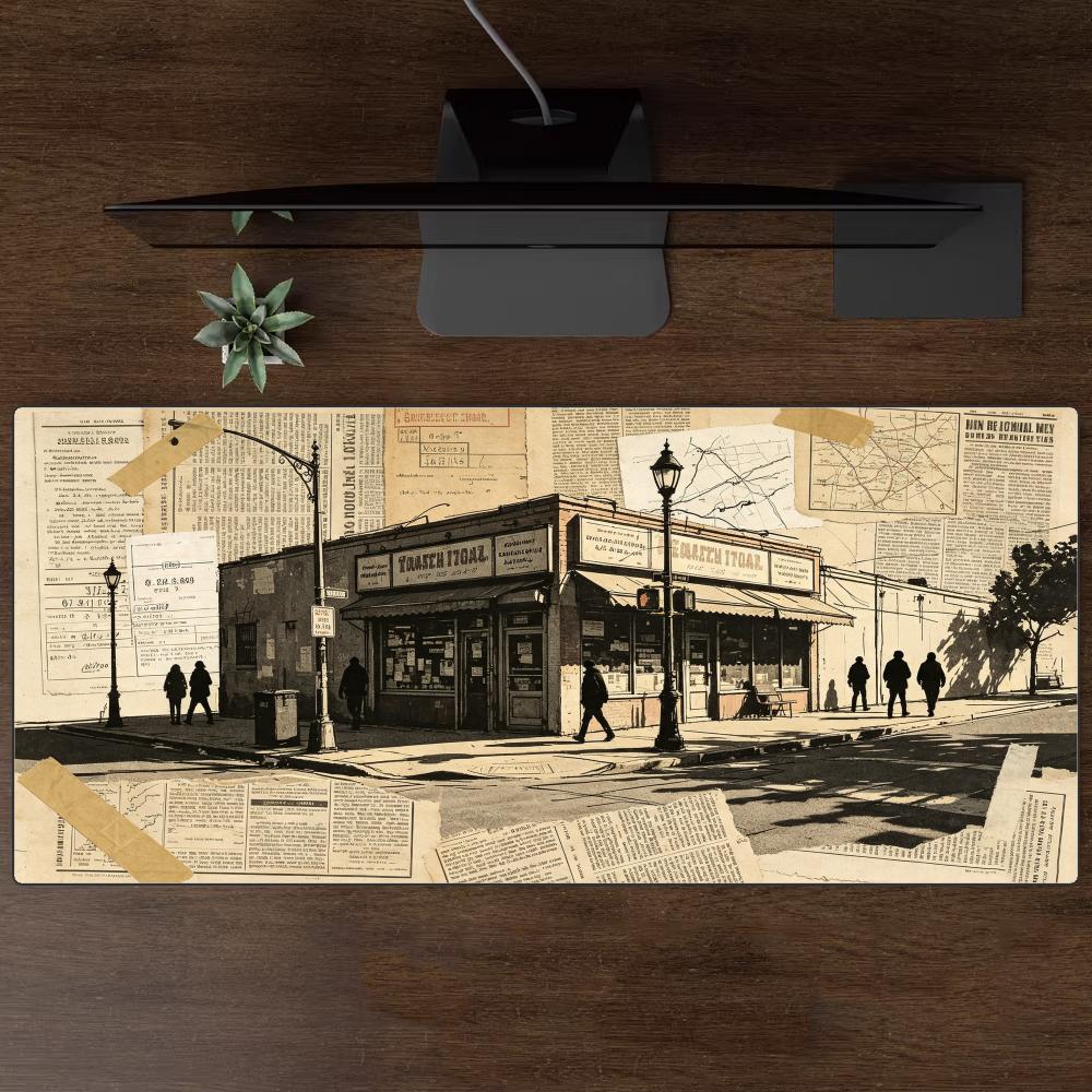 Retro Gaming Shops - Vintage Straathoekwinkel Grote Muismat Retro Kranten